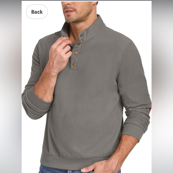 Amazon Men's XL High Neck Gray Sweater with Brown Elbow Patches - Picture 3 of 11